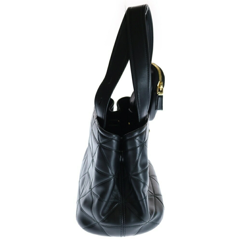 Prada Plate Triangle Handbag Leather Black Logo Shoulder Bag Quilted - Picture 3 of 6